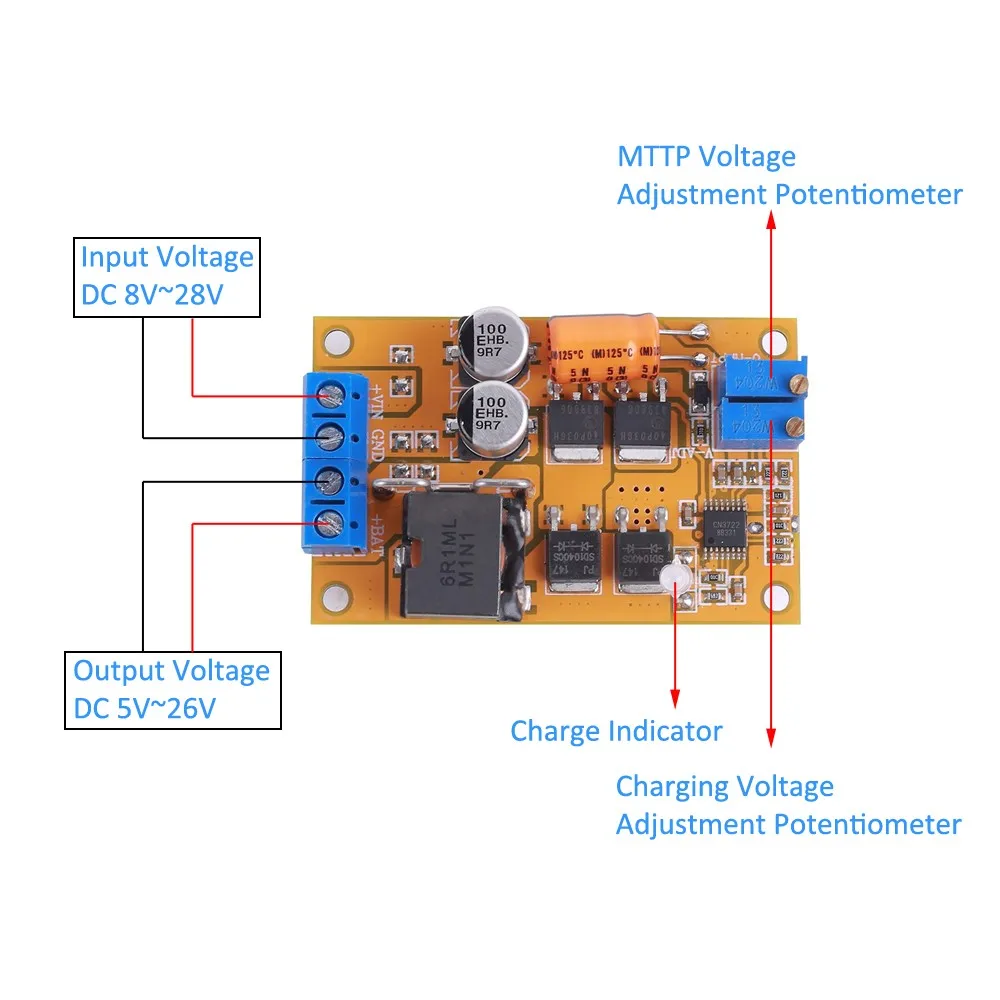 

DC 8-28V 5A MPPT Solar Panel Charge Regulator Controller Board Lead-Acid Lithium Battery Charging Board Power Supply Module