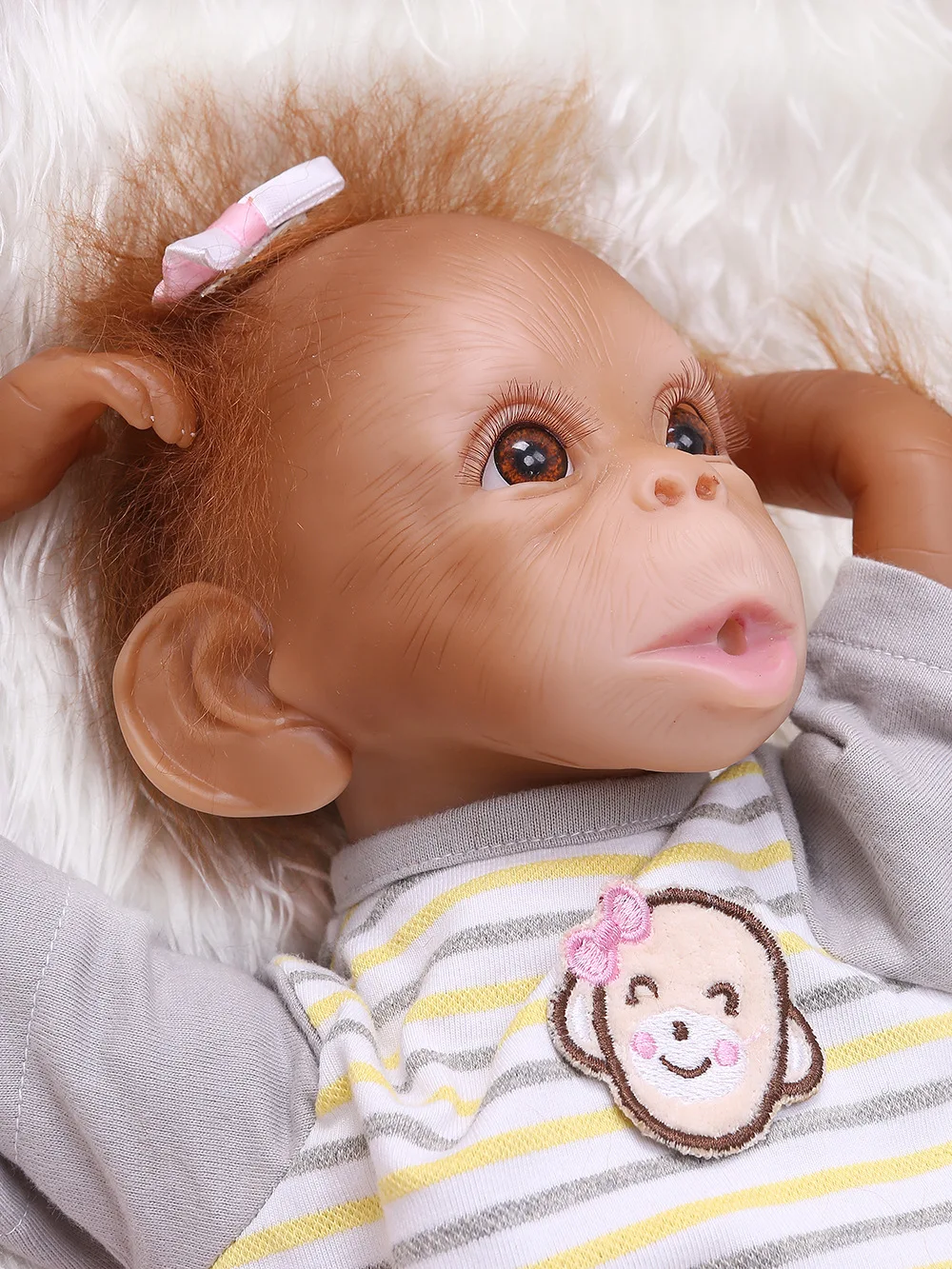 

18.5 Inch 47cm Realistic Baby Monkey Doll Lifelike Reborn Baby Monkey Handmade Detailed Painting Art Dolls With Stripe T-shirt