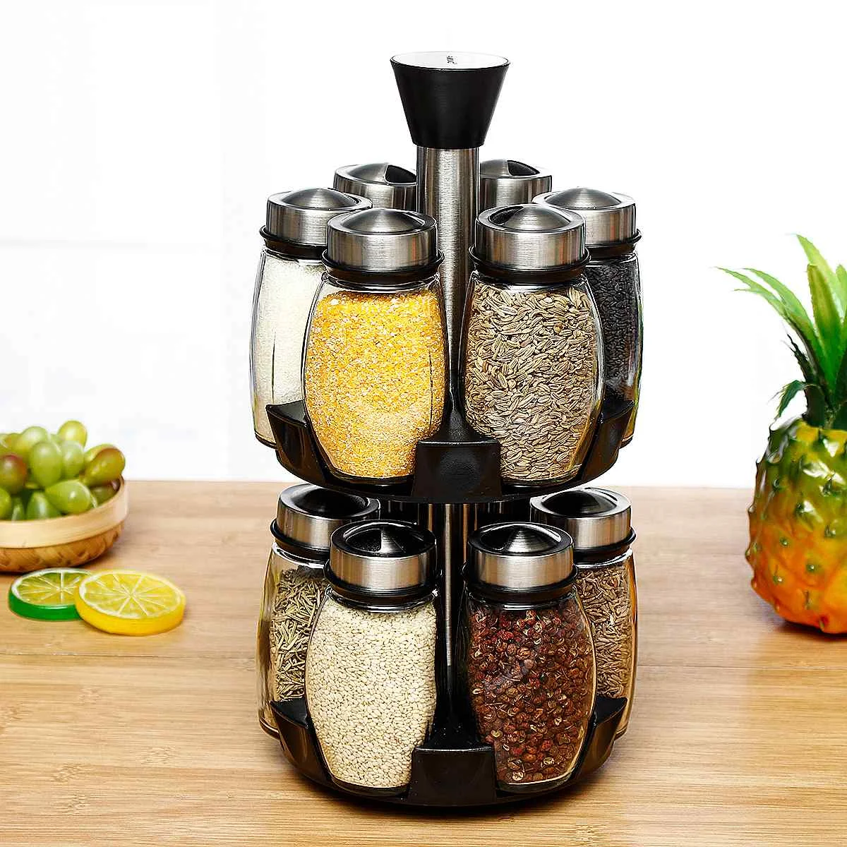 360 Вращающаяся полка для хранения специй держатель 12 шт емкости для специй подставка для кухни органайзер для приправ банки с крышкой набор бутылок