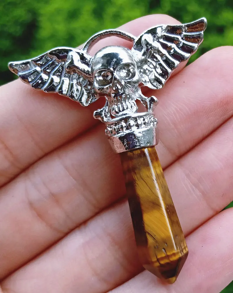 Тигровый глаз камень Череп ангел кулон Самоцветы Бусы из драгоценных камней