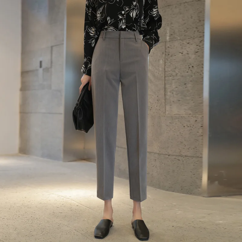 

summer slim suit pants small pants women's large size straight tube loose casual small leg trousers 8-inch pipe pants