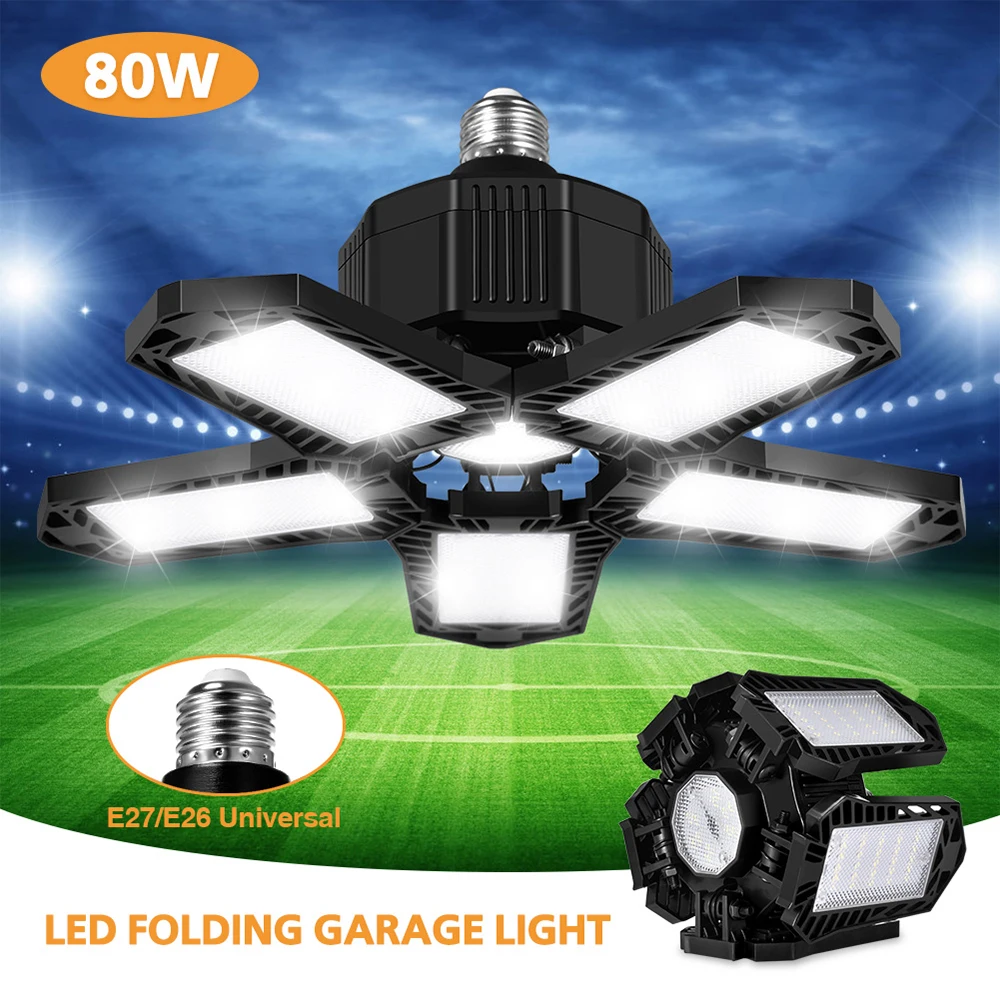 

80W Foldable LED Garage Light Deformation Adjustable Angle High Bay Light Industrial LED Garage Light For Garage Workshop