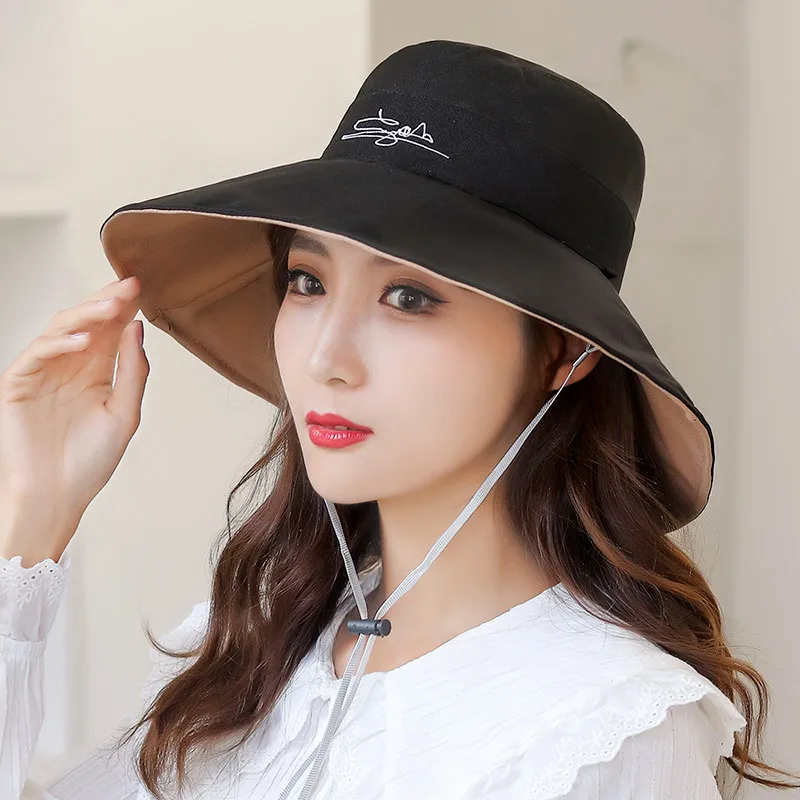 

New Embroidery Wide Birm Bucket Hats Women Men Fashion Reversible Summer Sunscreen Panama Hat Outdoor Sunbonnet Fisherman Cap
