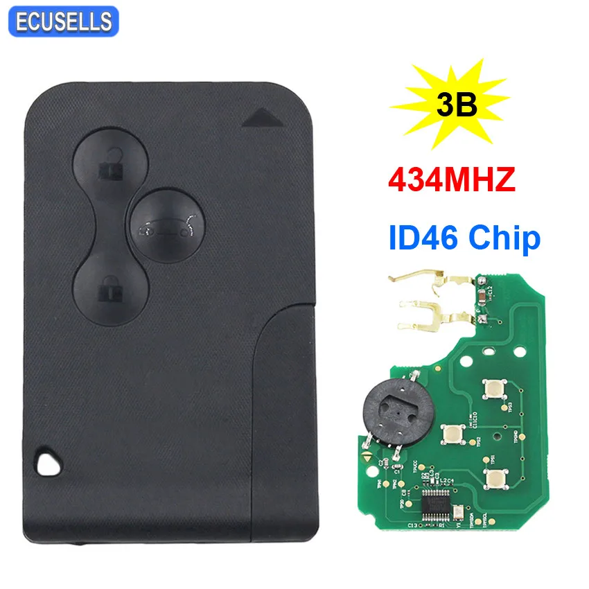 3 кнопки смарт карты дистанционного ключа автомобиля 434 МГц ID46 PCF7947 чип для Renault