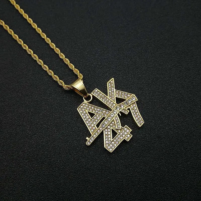 

Hip Hop Iced Out Bling AK47 Gun Pendant Necklaces Male Gold Color Stainless Steel Chain For Men Hiphop Jewelry Gift Dropshipping
