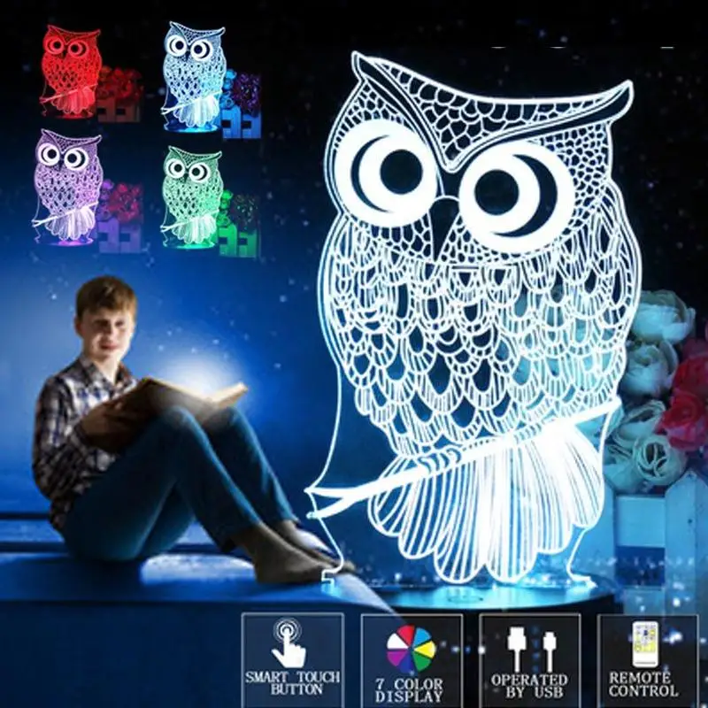 

Cute Owl Light 3D LED Animal Night Light RGB Changeable Lamp Child Kids Baby Soft Lights Bedroom Decoration