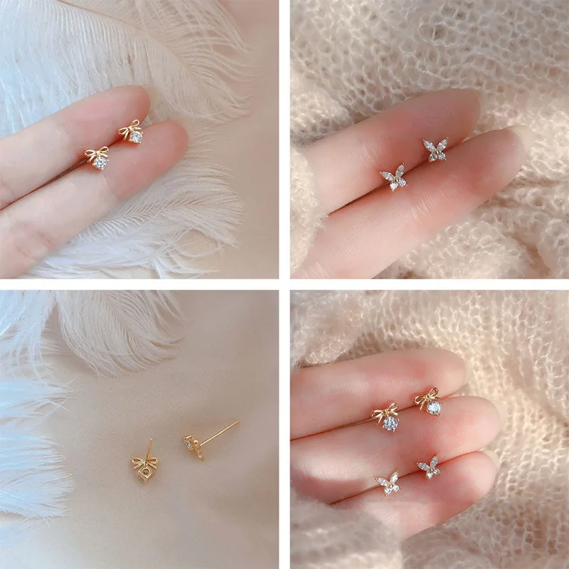 

серьги Zircon Small Butterfly Earrings Shiny Zircon Butterfly Stud Earrings Simple Temperament Personality Small Women earrings