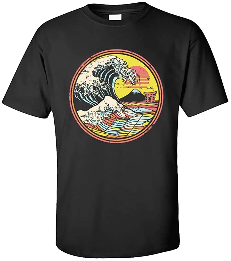 Hip Hop Man T-Shirts Great Retro Circle Wave Kanagawa Summer Autumn Tops T Shirt Crewneck Tshirt Men printio кепка big wave in kanagawa