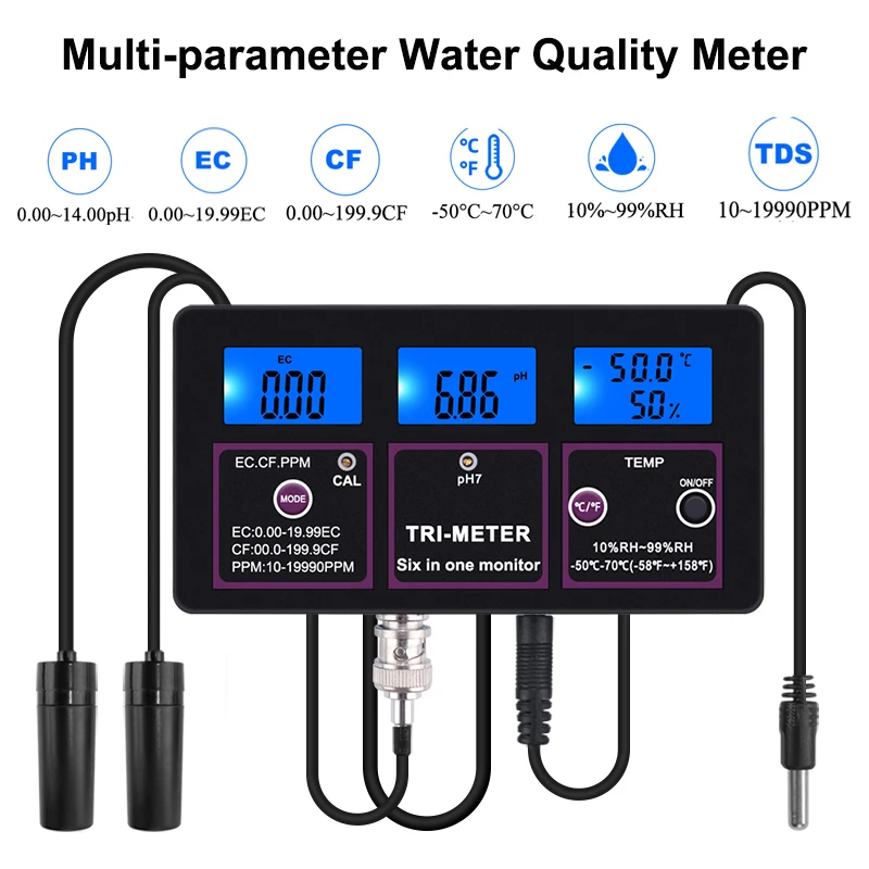 6 в 1 PH EC CF RH TDS измеритель температуры многопараметрический анализатор качества