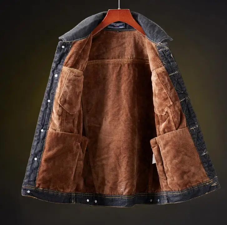 Зимняя мужская куртка и пальто теплая флисовая Модная Джинсовая мужские