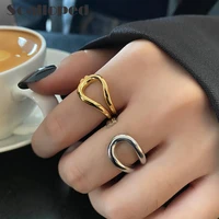 scalloped minimalist metal geometric finger ring women gold color hollow copper alloy brand creative line design party jewelry
