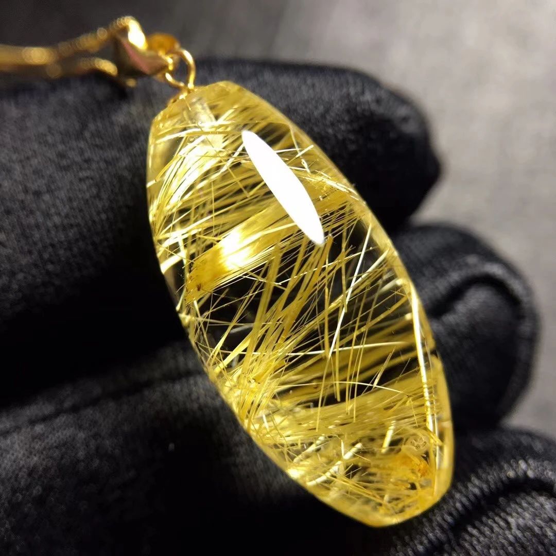 

Подлинный натуральный Золотой рутилированный кварц, бриллиант 24,5*11,9 мм, подвеска с кристаллами, ювелирные изделия, подлинные AAAAAA