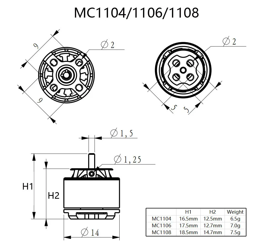 Мини-Мотор Micro MC1108 4000 кв поддержка 1S 5A/2S 5A 5030 Пропеллер для радиоуправляемого