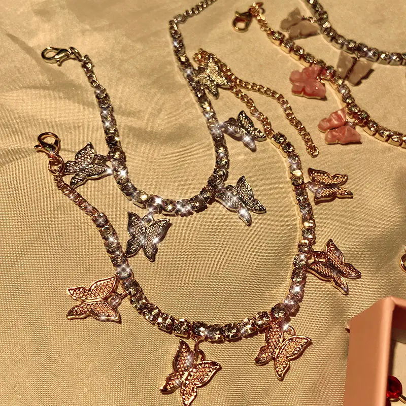 

INS Fashion Butterfly anklet Rhinestone Tennis Chain Foot Chain Jewelry for Women Summer Beach Anklet Butterfly Barefoot Chain