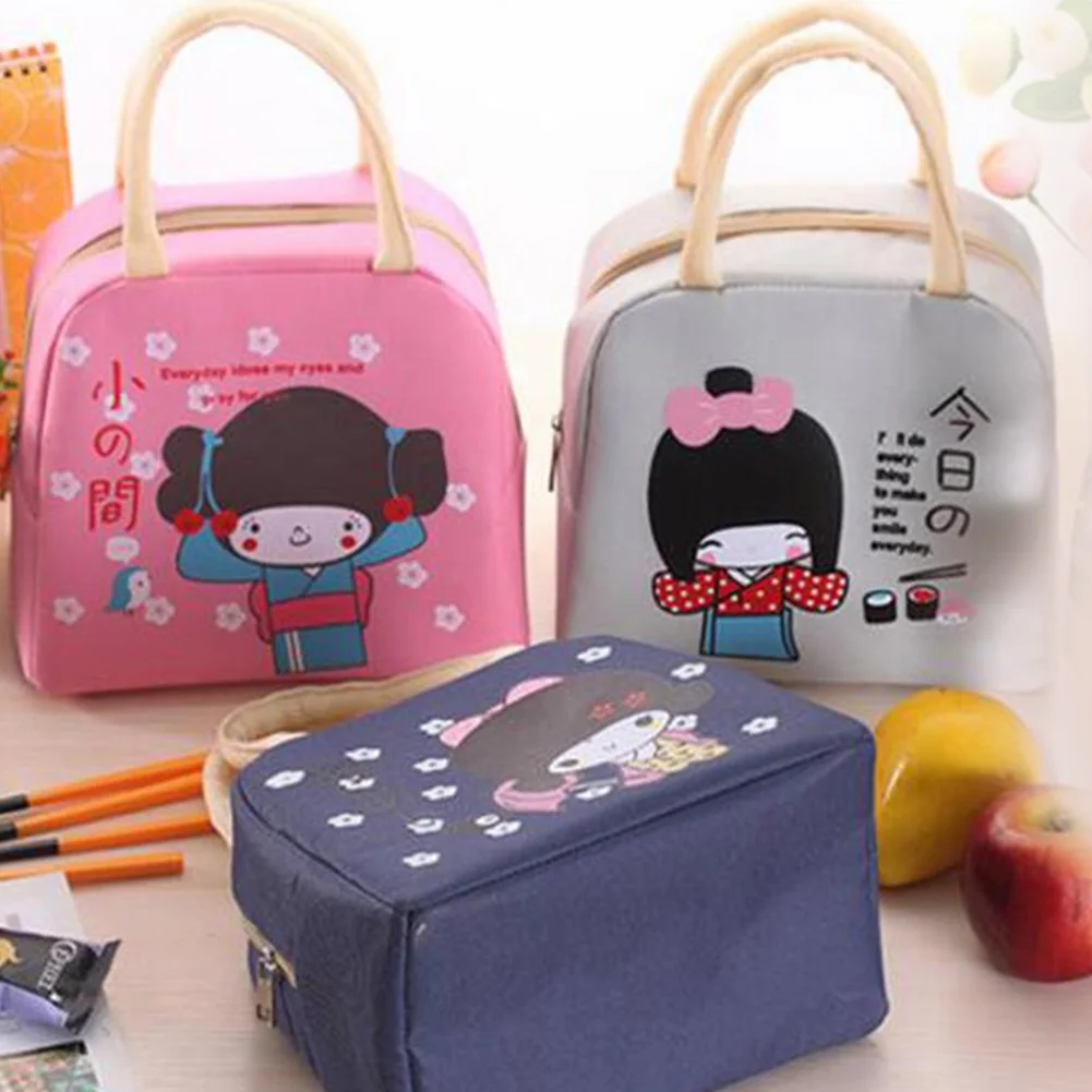 

Hot Portable Insulated Canvas Lunch Bag Thermal Food Picnic Cooler Lunch Box Cartoon Tote Bag Durable Polyester Picnic Bag