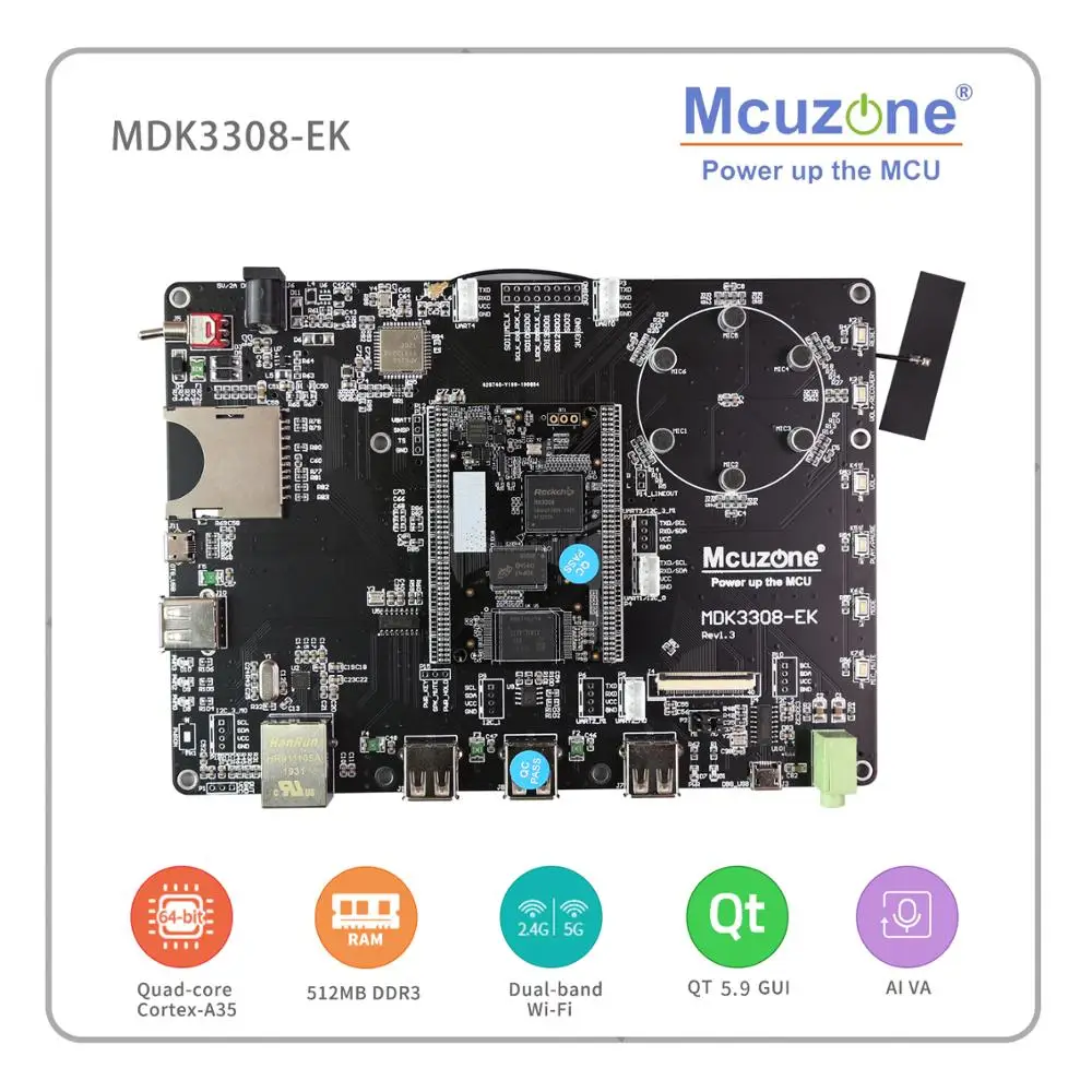 Rockchip RK3308 MDK3308-EK четырехъядерный Cortex-A35 до 1 3 ГГц 512 Мб DDR3/3L 8 ГБ eMMC AI VA 7LCD EC20 4G WIFI UVC
