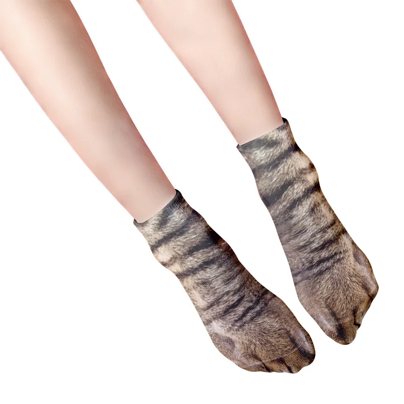 Носки унисекс с 3D-принтом в виде лап животных короткие мягкие повседневные милые