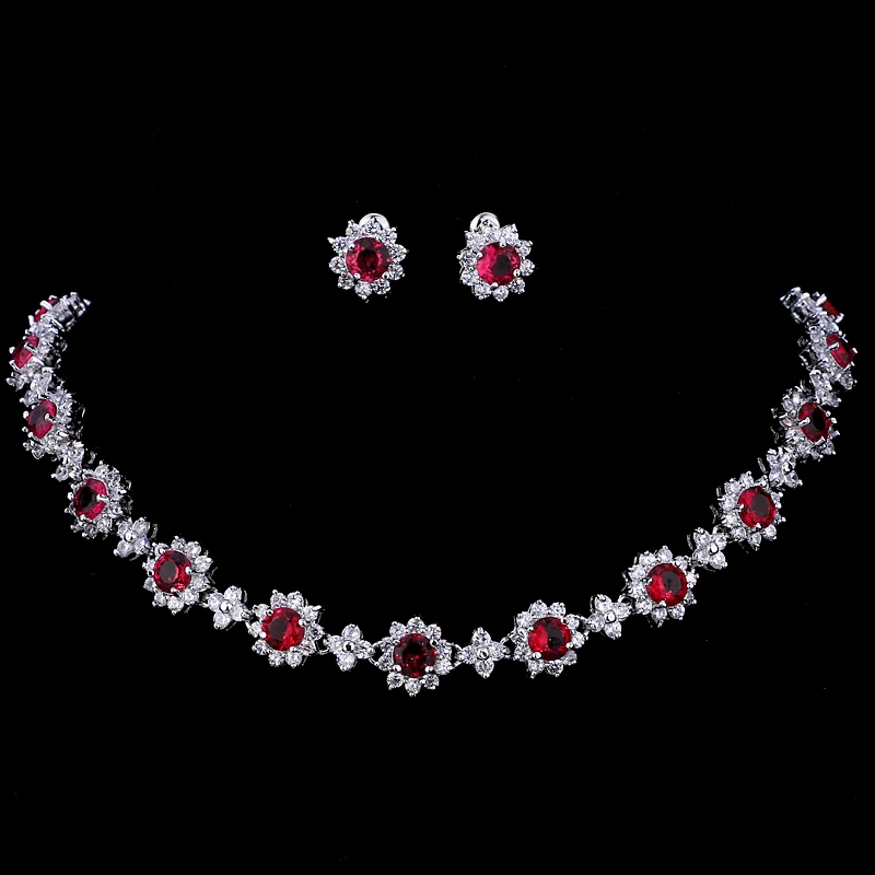 

Fashion Luxury Zircon Crystal Bridal Jewelry Set Necklace Earring Set Ladies Wedding Party Jewelry Flower Earring Necklace Set