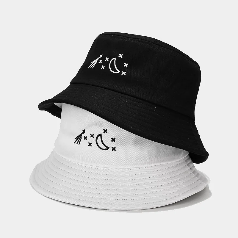 

New Star Moon Embroidered Fisherman's Hat Men Women's Summer Outdoor Sunscreen Hat Panama Unisex Adult Sun Protection Hats
