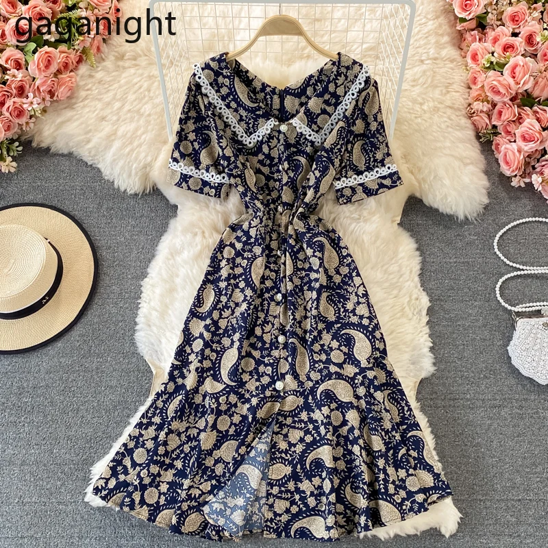 

Gaganight шифоновое цветочное женское облегающее Макси-платье с коротким рукавом 2021 новые модные женские винтажные платья ТРАПЕЦИЕВИДНОЕ круж...