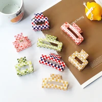 new hot sale checkerboard cab fashion shark clip checked rectangle acrylic hair claws accessories for women girls