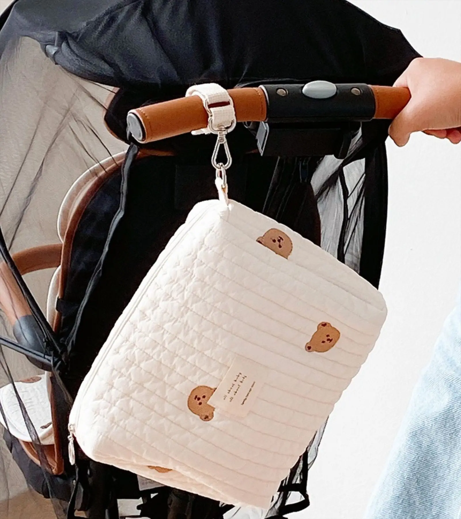 

Портативная Детская Коляска Пеленки сумка 2021 мама вышивка рисунок с милым медведем подгузник Органайзер влажная сумка Корея