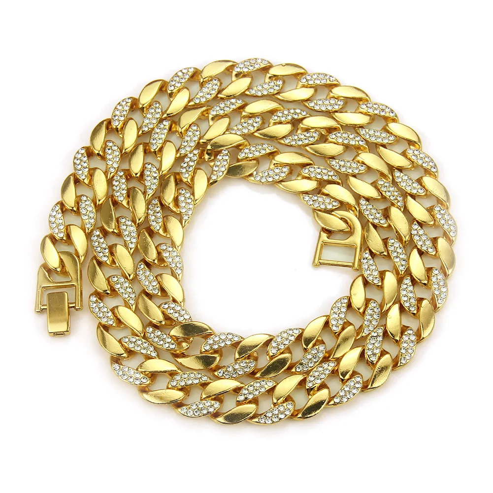2021 European And American Hip-hop Style Gold Men's Inlaid Cuban Thick Chain Necklace Manufacturer's Spot | Украшения и