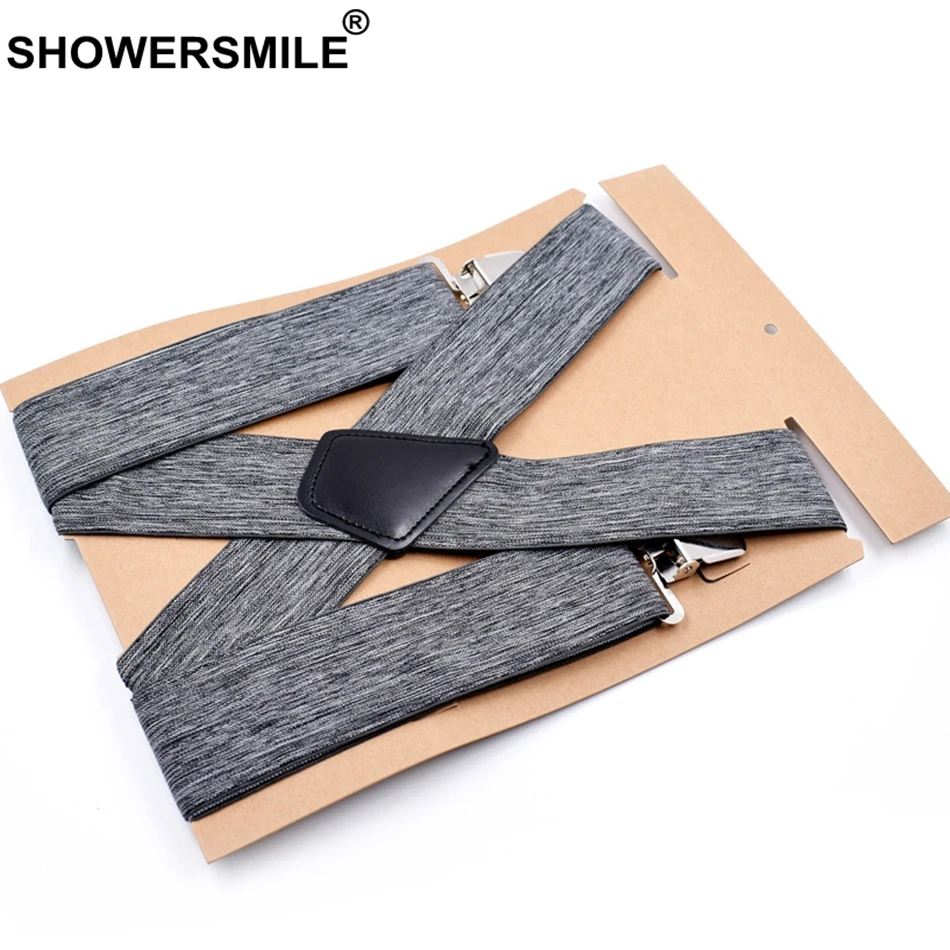 Мужские подтяжки shouresmile серые для брюк широкие 5 см 4 зажима эластичные