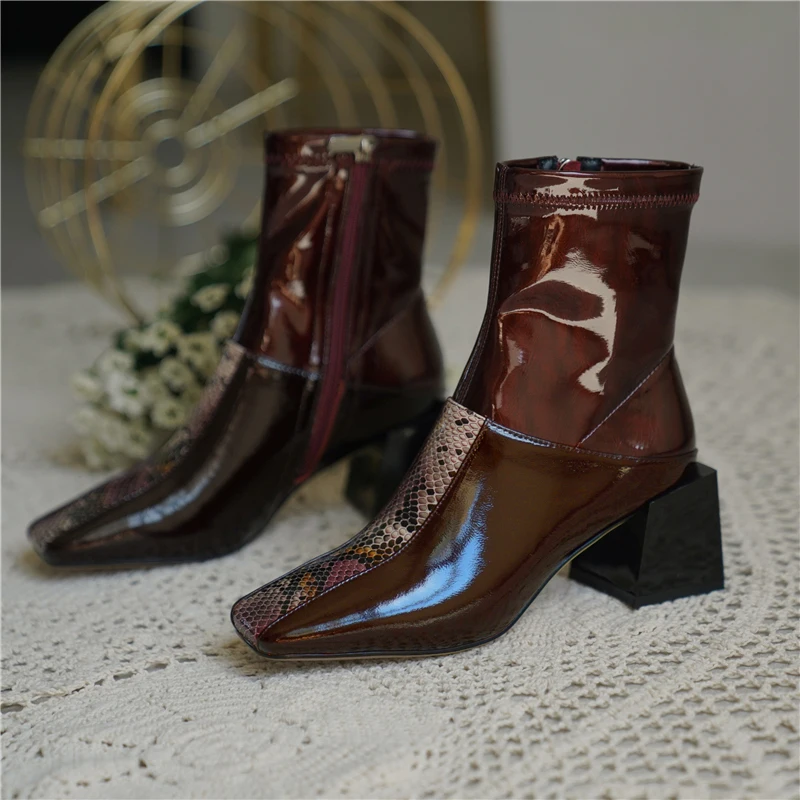 

Mixed Colors genuine Leather Women Ankle Boots Fashion Punk Winter High Heels Pumps Party dress Shoes Woman