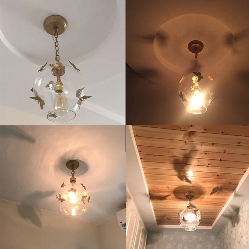 Стеклянная люстра в американском стиле с бабочками ретро Люстра для балкона