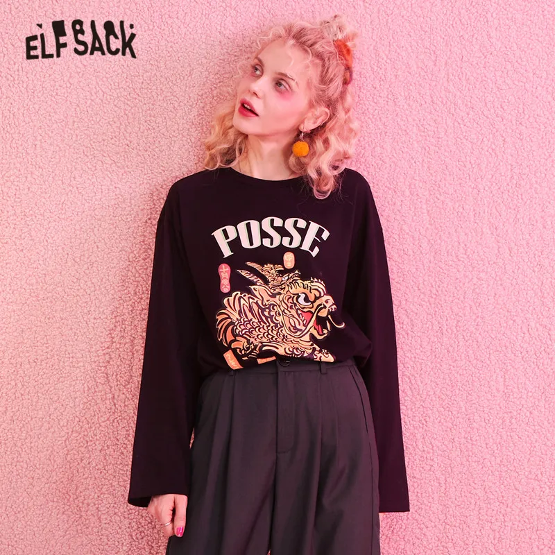 Женская футболка ELFSACK красная Повседневная офисная в китайском стиле с длинным