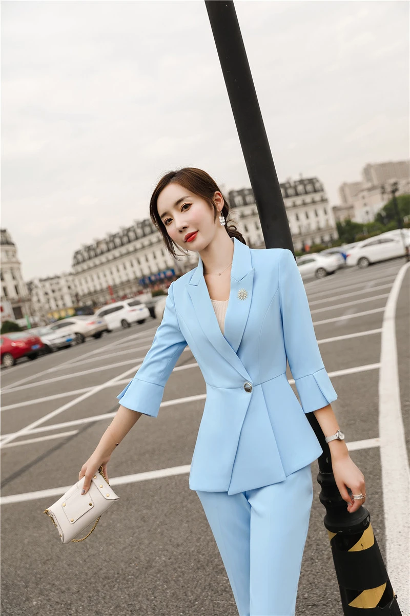 Novelty Pink Women Business Suits Fall Winter OL Styles Uniform Designs Pantsuits Ladies Office Work Wear Clothing Sets Blazers | Женская