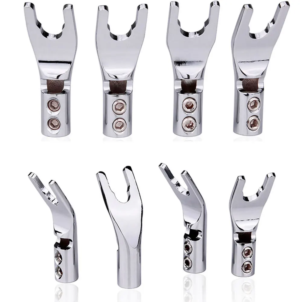 4PCS Audio Jack Y Banana Plug Solder Wire Conector U/Y Rhodium Plated Copper Screw Fork HiFi Speaker Spade Connector Plugs