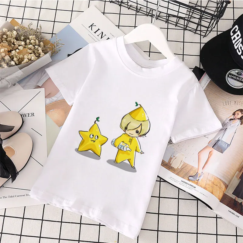 

New Children Summer Clothing Kawaii Boy T Shirts For Children Plant Cartoon Characters White Girls T Shirts Round Neck Kids Tops