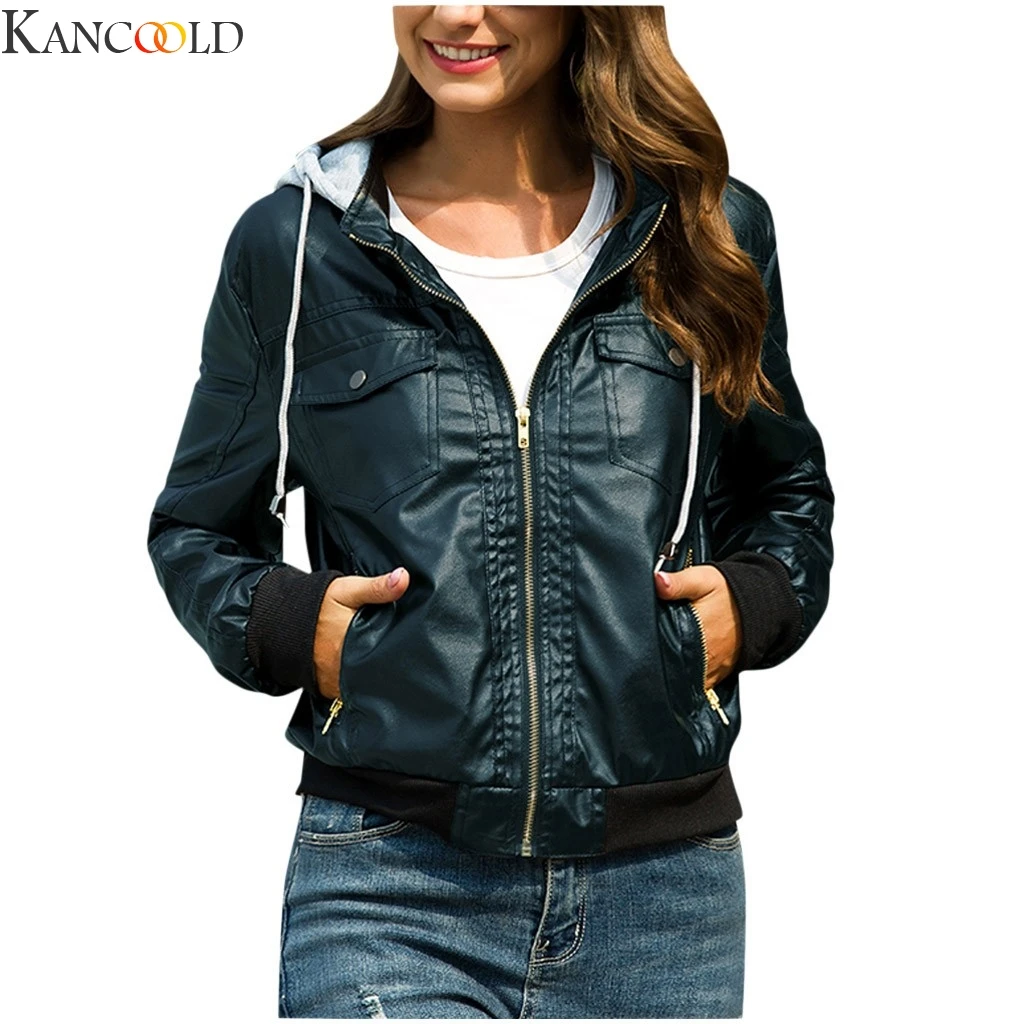 Женская мотоциклетная кожаная куртка KANCOOLD черная приталенная на молнии с