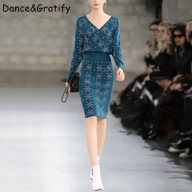 Для женщин с v-образным вырезом фонарь рукав жаккардовый зимние вязаный джемпер