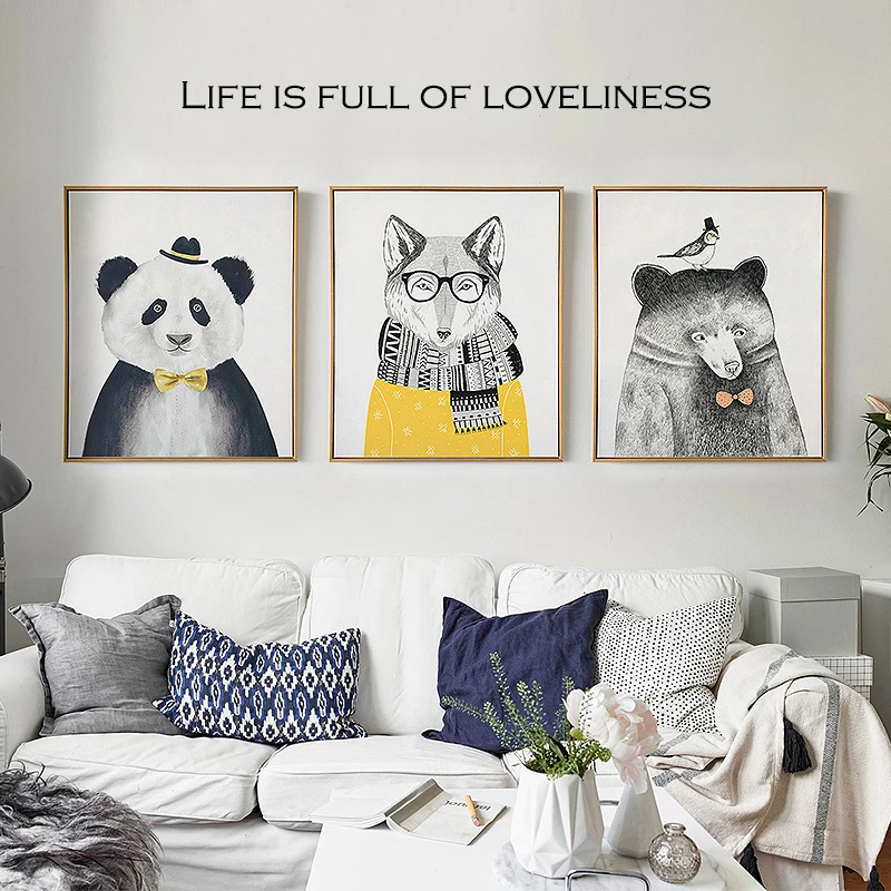 

One Piece Nordic Cartoon Animals Living Kids Room Decoration Wall Art Poster Canvas Painting Home Restaurant Decor Print Picture