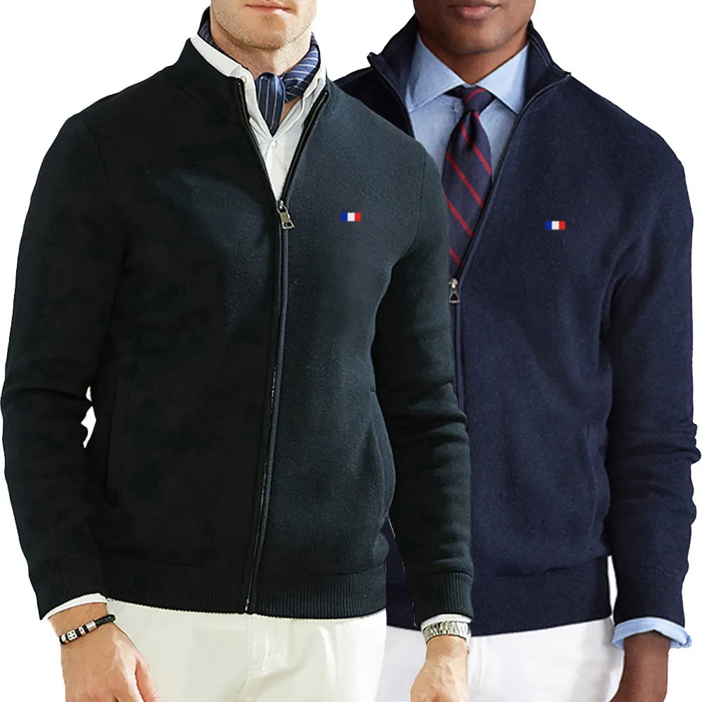 Осенне-зимний мужской свитер с вышивкой флага из 100% хлопка вязаный плотный