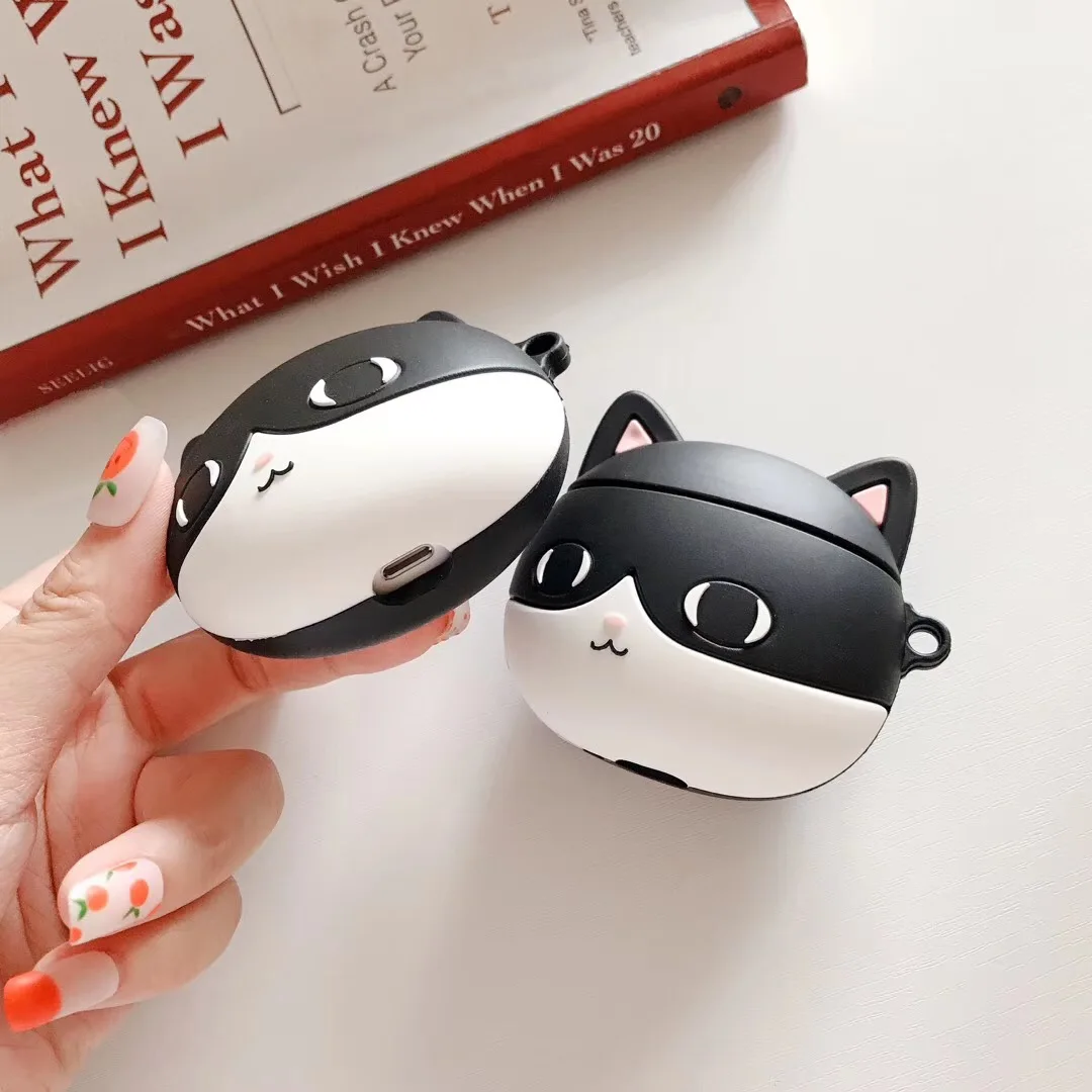 Для AirPods чехол трехмерный маленький черный наушники в форме кота чехол для Apple Airpods 2 Забавный защитный чехол с крючок карабина
