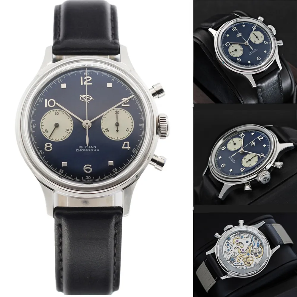 

SEAKOSS RED STAR 1963 38mm Gooseneck Men Chronograph Watch ST19 Men's Mechanical Wristwatches Pilots Acrylic&Sapphire 19 zuan