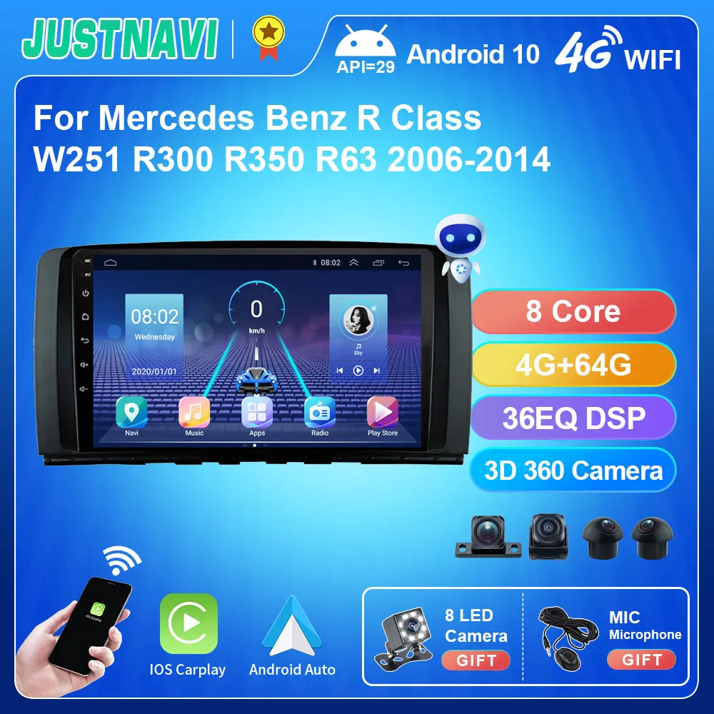 

Автомагнитола JUSTNAVI, 2DIN, Android 2006, для Mercedes Benz R Class W251, R300, R350, R63, 2014-, IPS, стереоприемник, автомобильное радио, 4 ГБ, 64 ГБ
