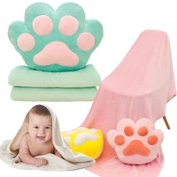 cute cat paw baby blankets portable pillow cushion with blanket warm soft stroller swaddle kids baby windproof toddler bedding