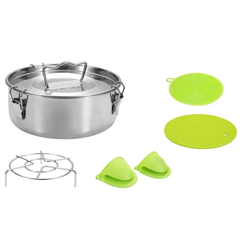 

Food Stainless Steel Steamer Pot with Steamer Trivet Rack with Lid and Handle, Multi-Function Steaming Compartment Set