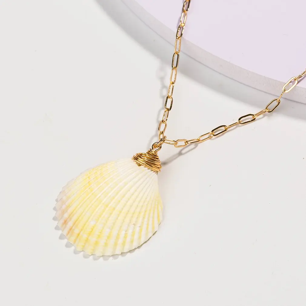 Natural Pearl Pendant Ocean Wind Beach Shells Pink Scallop Multilayer Necklace Fashion Metal Accessories Women | Украшения и