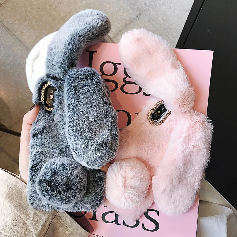 Rabbit Hair Fur Cases For Samsung Galaxy A10 A20 A30 A40 A50 A71A60 A80 A90 Luxury Case Plush Soft Shell Bunny Phone Cover Coque