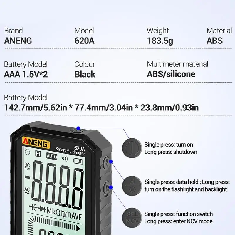 

Ncv Tester Aneng 620a 4.7 Inch Lcd Large Display Screen Multimeter Digital K5R1
