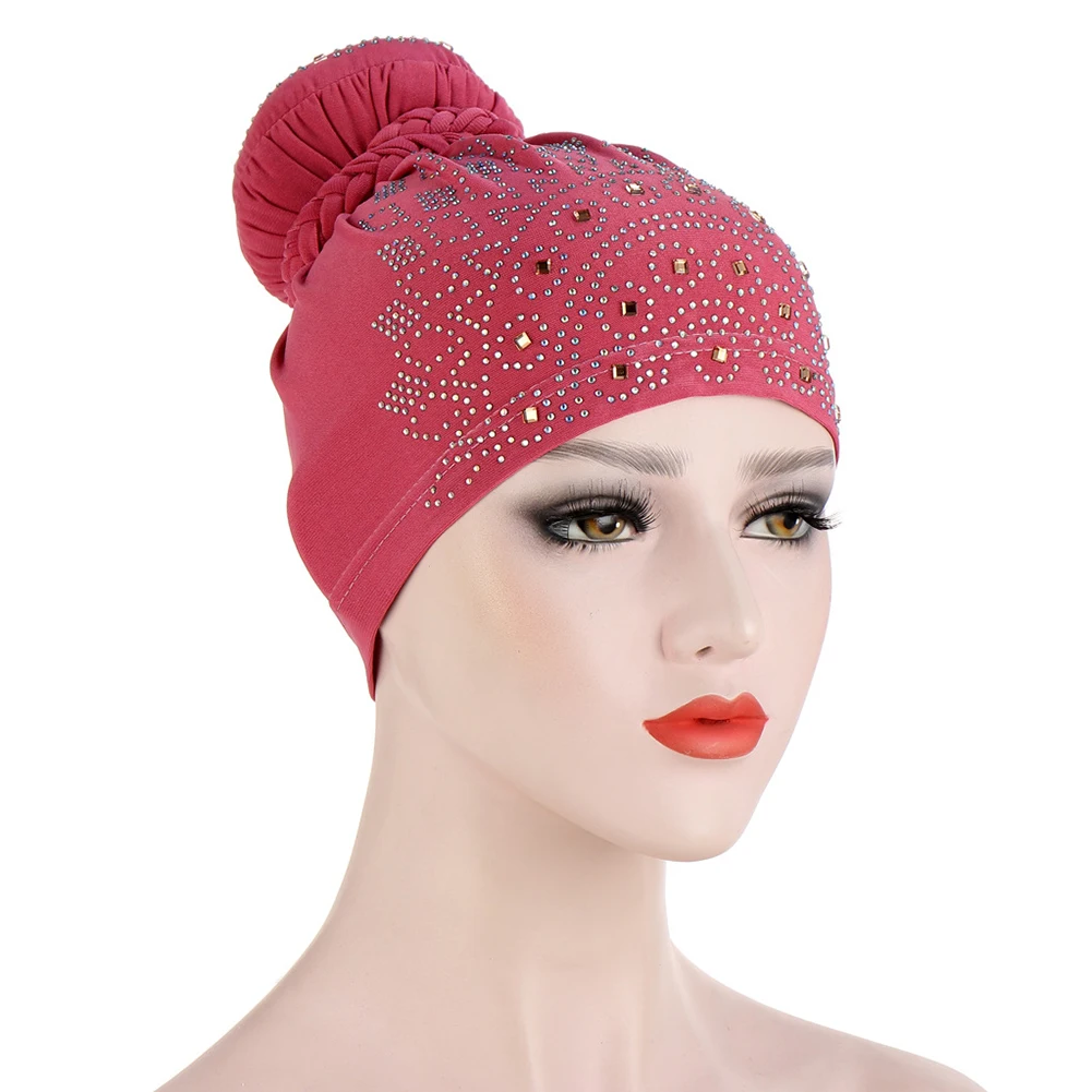 

Full Cover Muslim Inner Hijab Caps for Women Rhinestone Cloth Hair Bun Bonnet Turban Cap Muslim Headcover Female Turbantes Caps