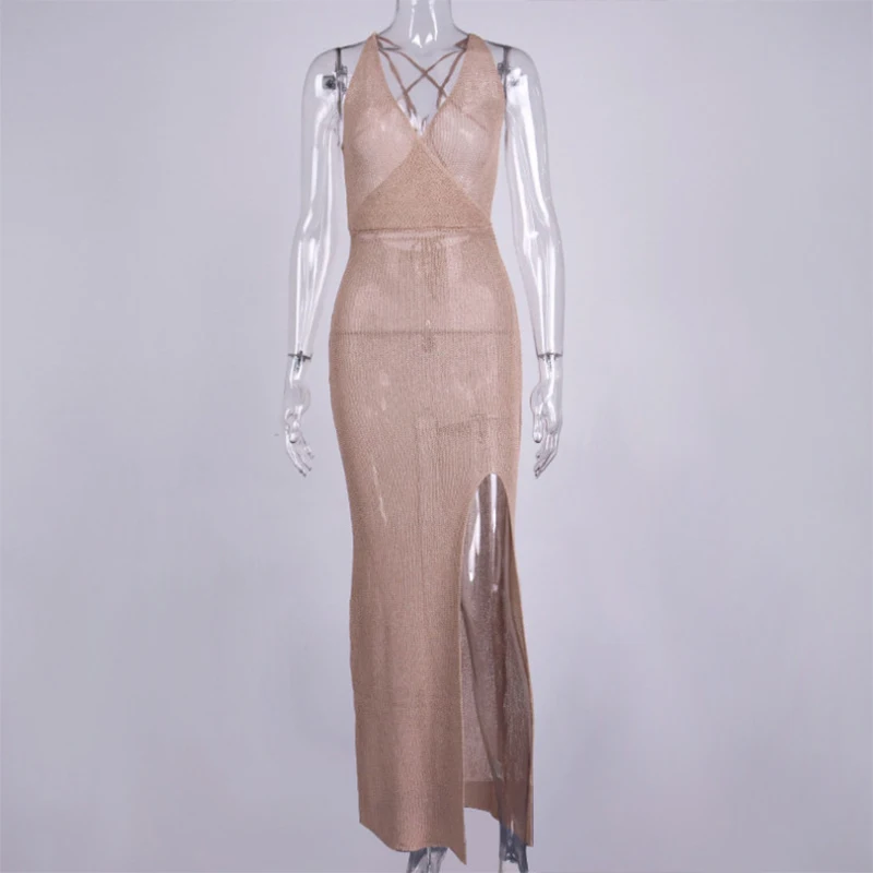 Новинка 2021 женское трикотажное платье макси привлекательный вязаный купальник с