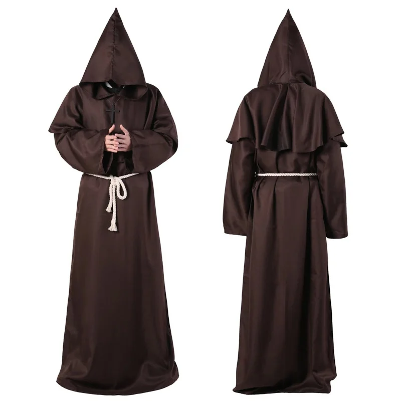 wizard costume halloween cosplay medieval monk friar robe priest costume ancient clothing christian suit free global shipping