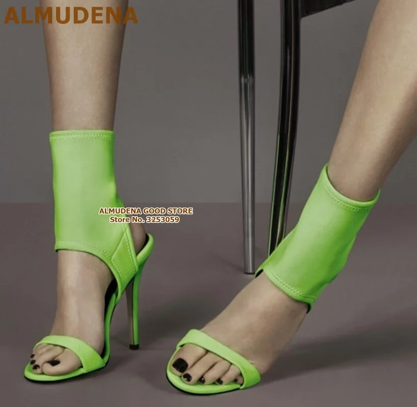Летние босоножки ALMUDENA из эластичной ткани флуоресцентные зеленые розовые туфли